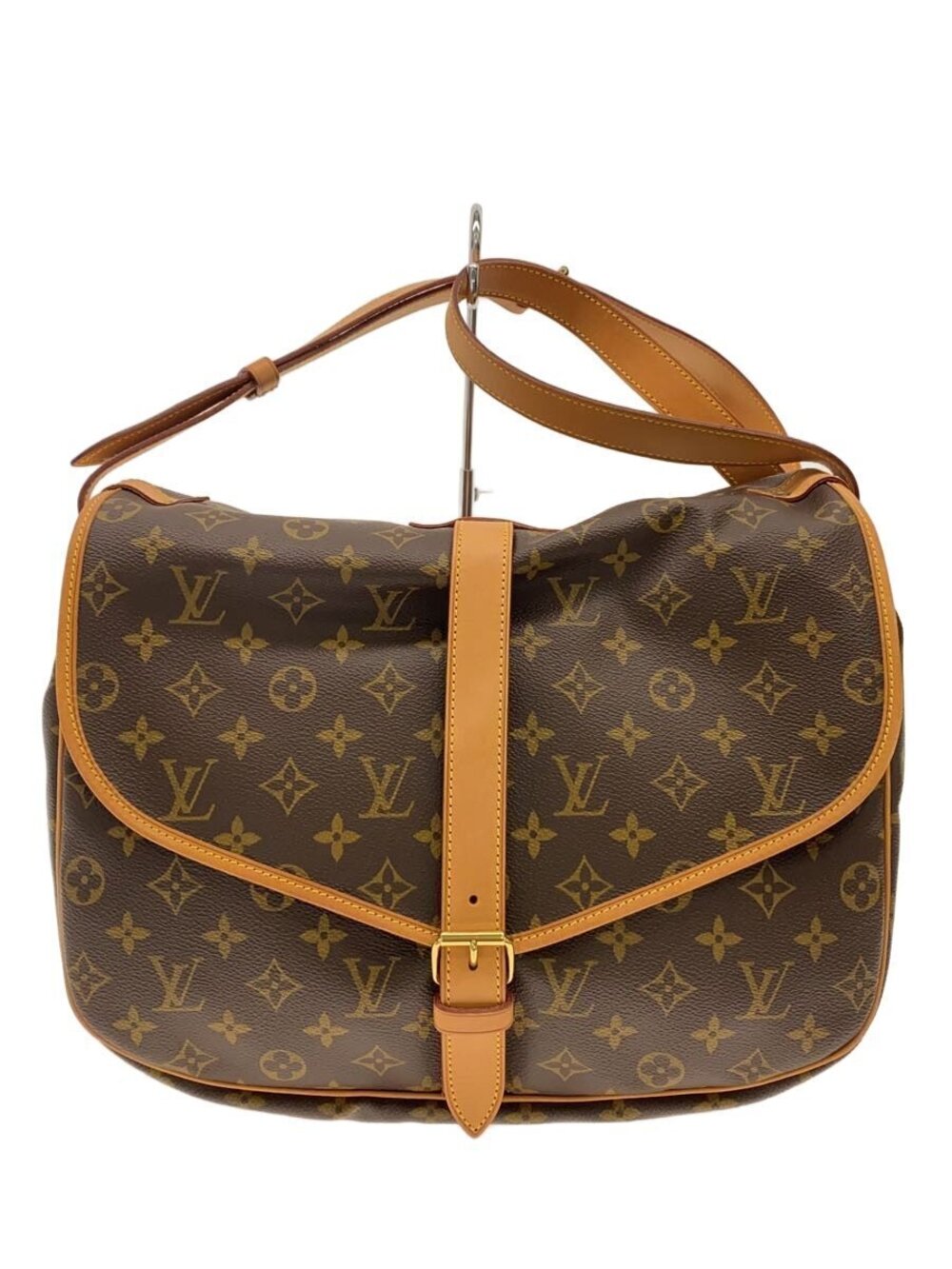 Louis Vuitton Saumur Canvas Leather Monogram Crossbody Bag Brown
